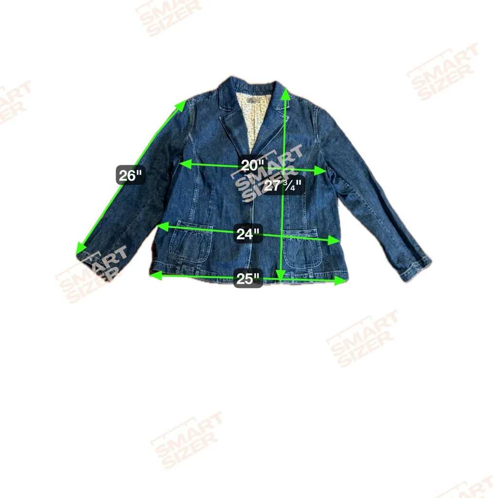 i.e. Relaxed Woman Denim Blazer Jacket 3X Blue Floral Lined 100% Cotton USA Made - Image 2