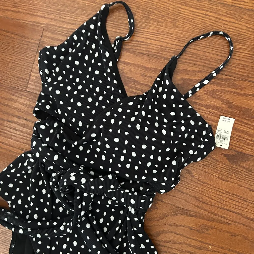 NEW WITH TAGS Aerie Ribbed Wrap One Piece Polka Dot Swimsuit Size XL Size 16 NEW - Image 6