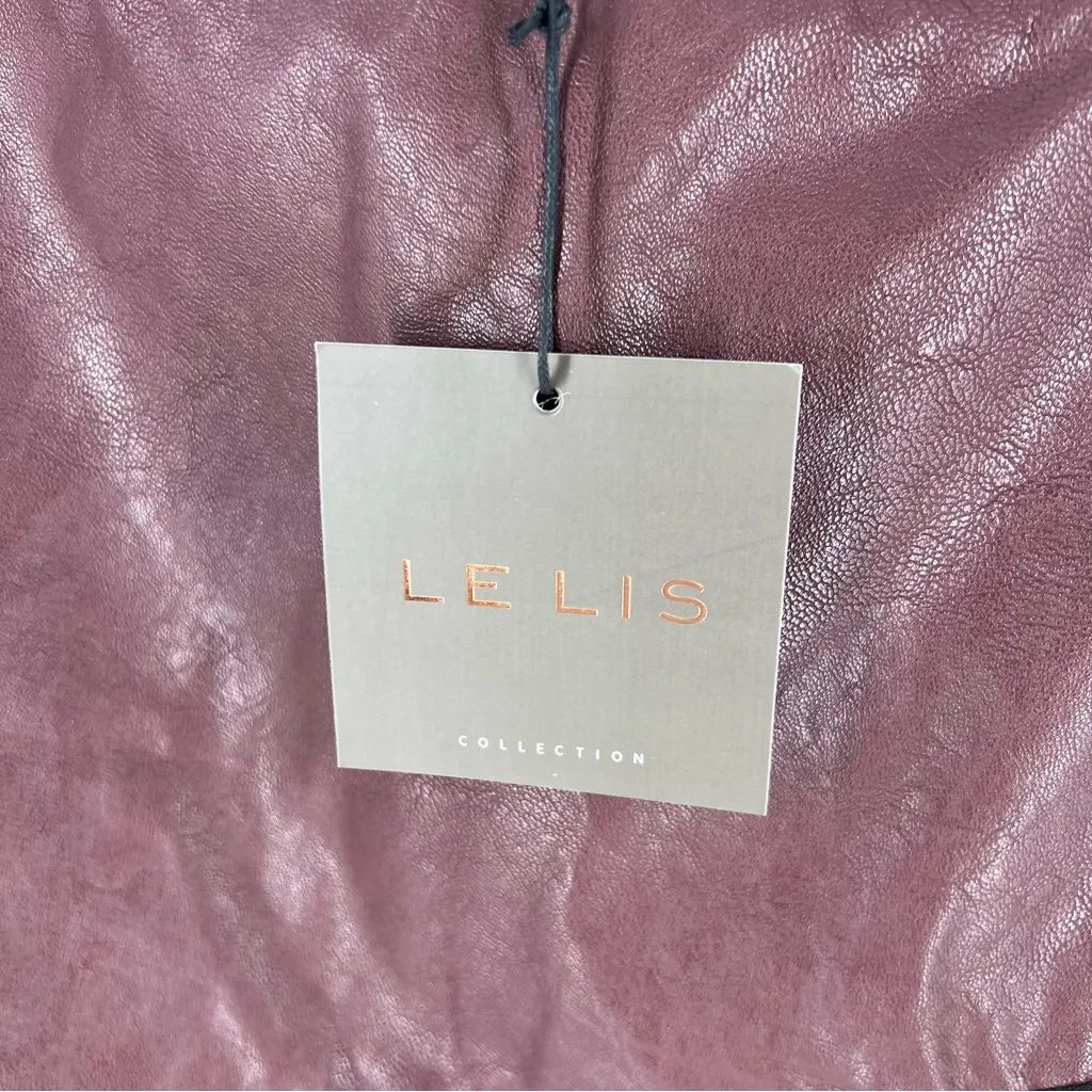 Le Lis Burgundy Faux Leather‎ Rhinestone Fringe High Rise Side Zip Mini Skirt - Image 10