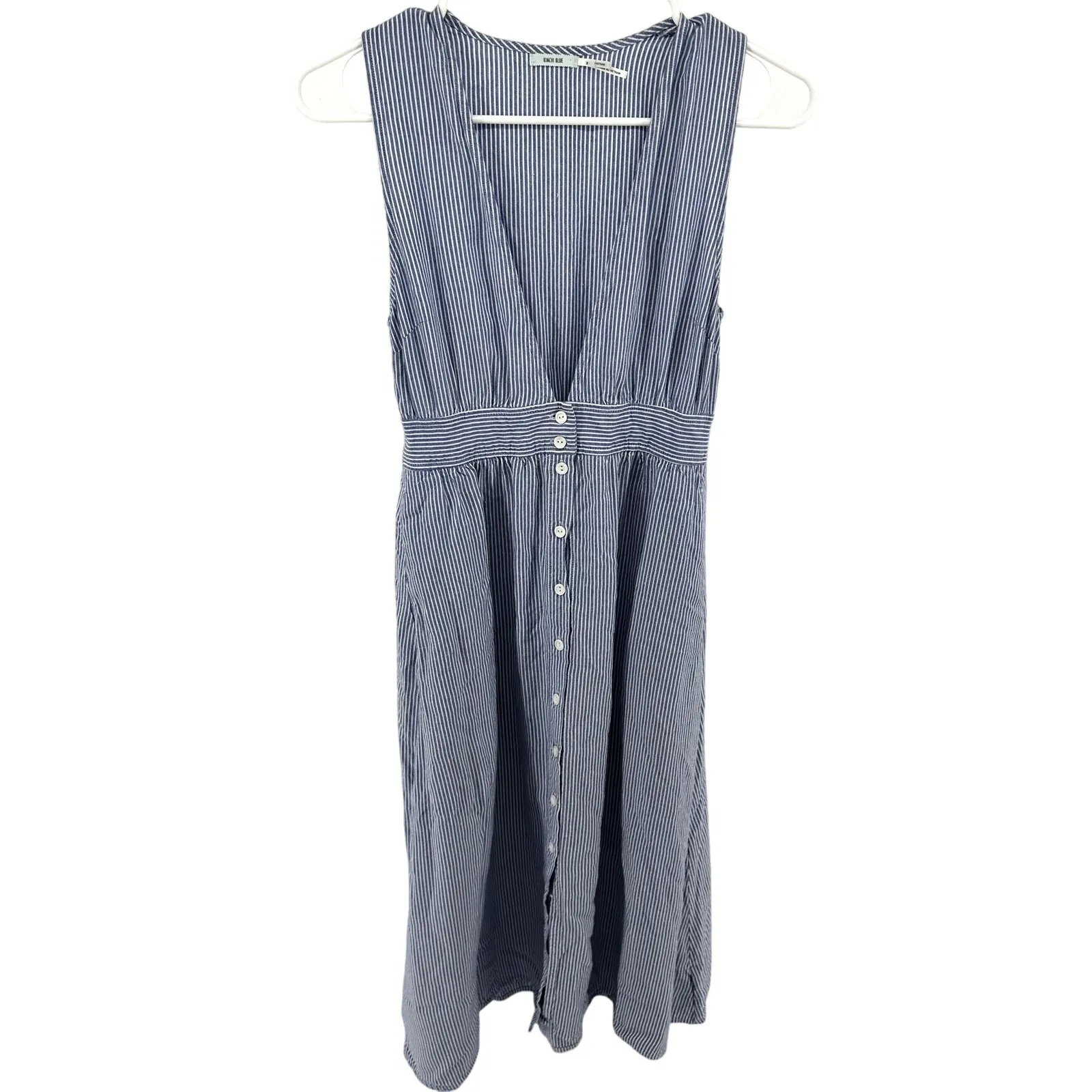 Urban Outfitters Kimchi Blue Plunging Button Down Midi Dress Striped Blue 2 - Image 2