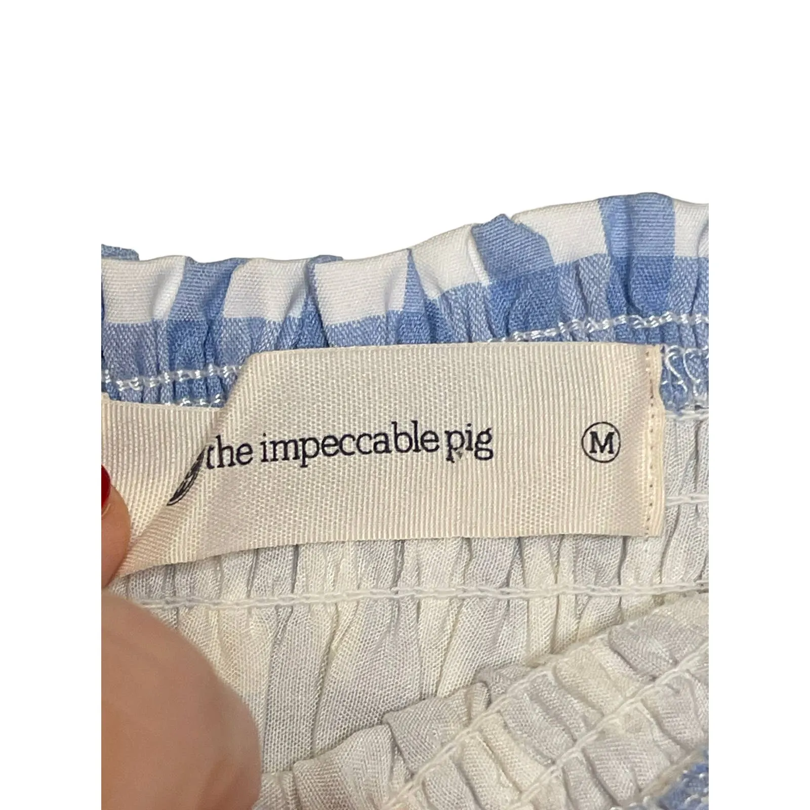 Impeccable Pig Women Skirt Lined Check Ruffle Hem Elastic Waist Blue Medium NWT‎ - Image 4