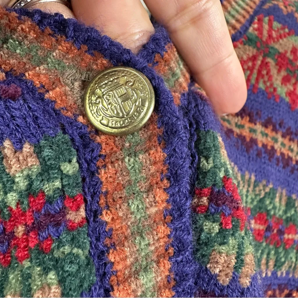 Vintage Grandpa Sweater Donnkenny Multicolor Fair Isle Womens XL 90s Cardigan - Image 4