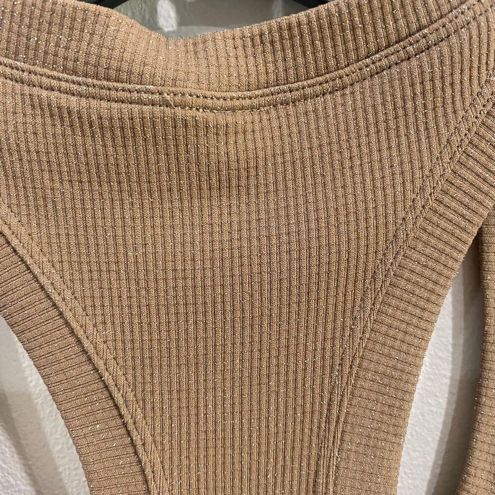 Athleta Brown Tank Metallic Knit Racerback Top Size Large - Image 6