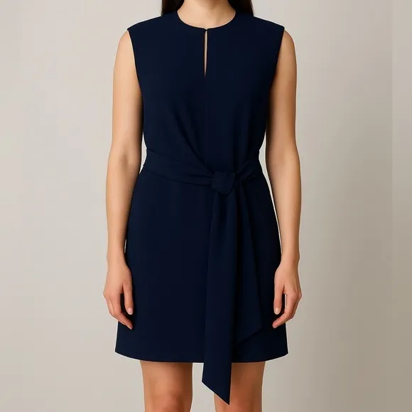 Tibi Savanna Sleeveless Tie Front Mini Dress 2 Keyhole Neck Blue Minimalist - Image 3