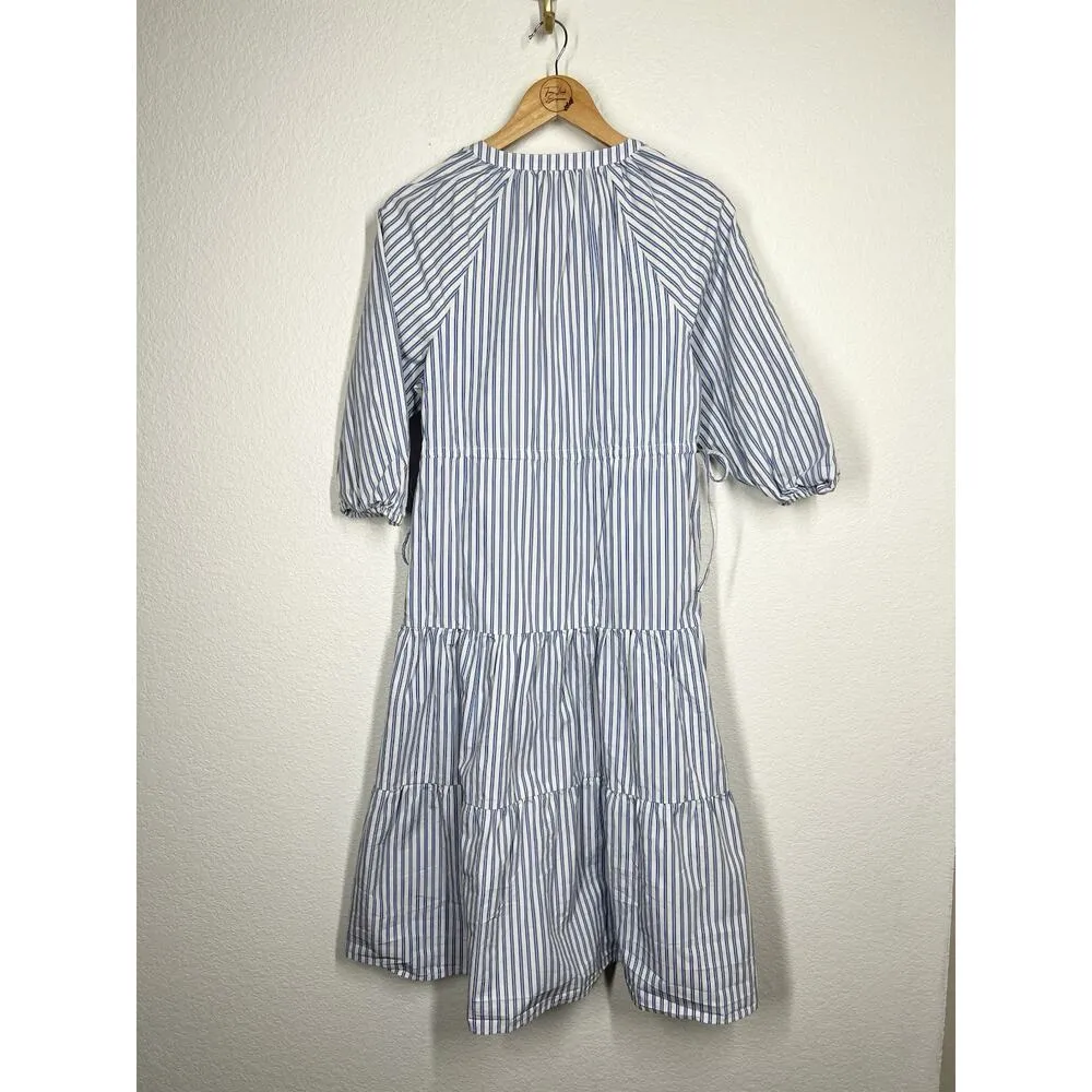 Levi’s Cecile Stripes Midi Dress XS Cotton Poplin White Blue Side Ties - Image 5