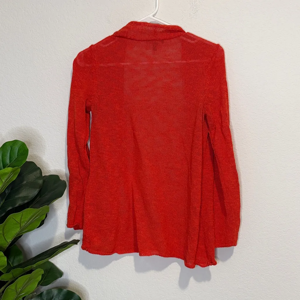 Eileen Fisher Bold Red/orange linen blend Knit open front cardigan SP - Image 5
