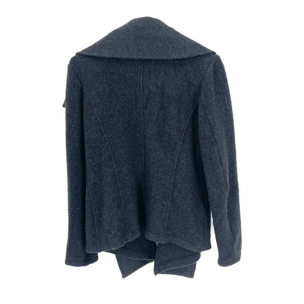 THEORY Riva Classic Cashmere Wool Charcoal Grey Open Cardigan Collared Sweater - Image 4
