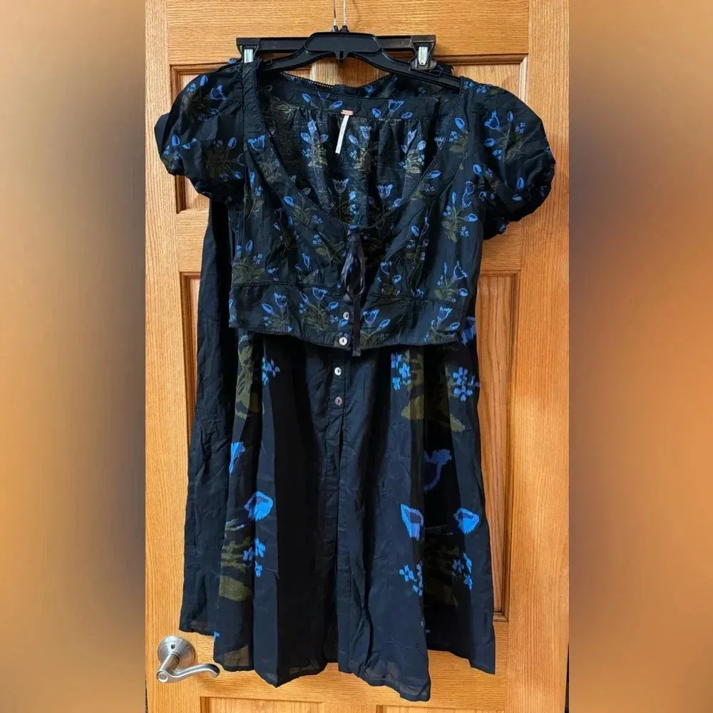 Free People Easy Luv Maxi Skirt Set Black Green Blue Button Gypsy Boho - Image 6