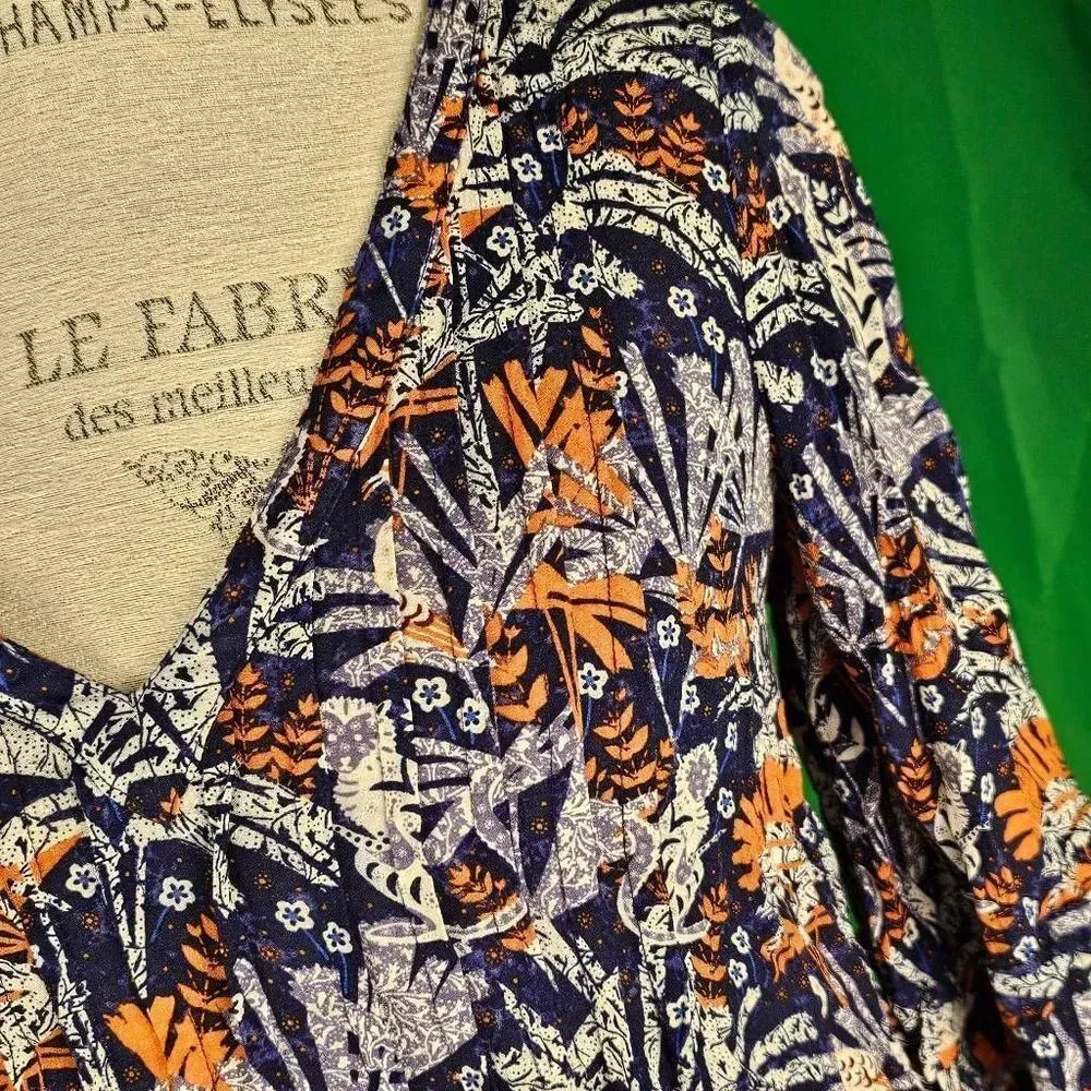 Maeve Anthropologie Womens Blue Cathy Monkey Print‎ Blouse Small - Image 3