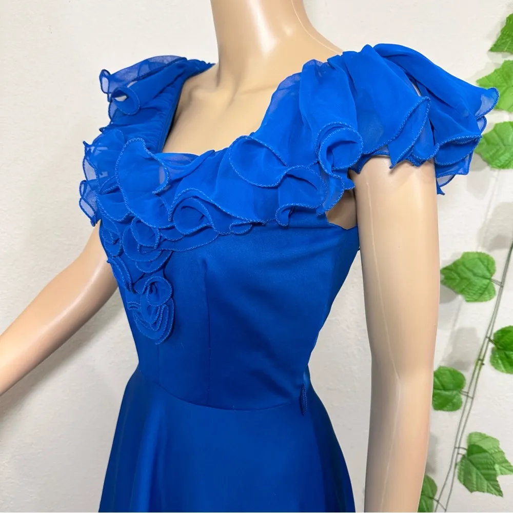 Vintage 60’s / 70’s Blue Ruffle Dress - Image 9