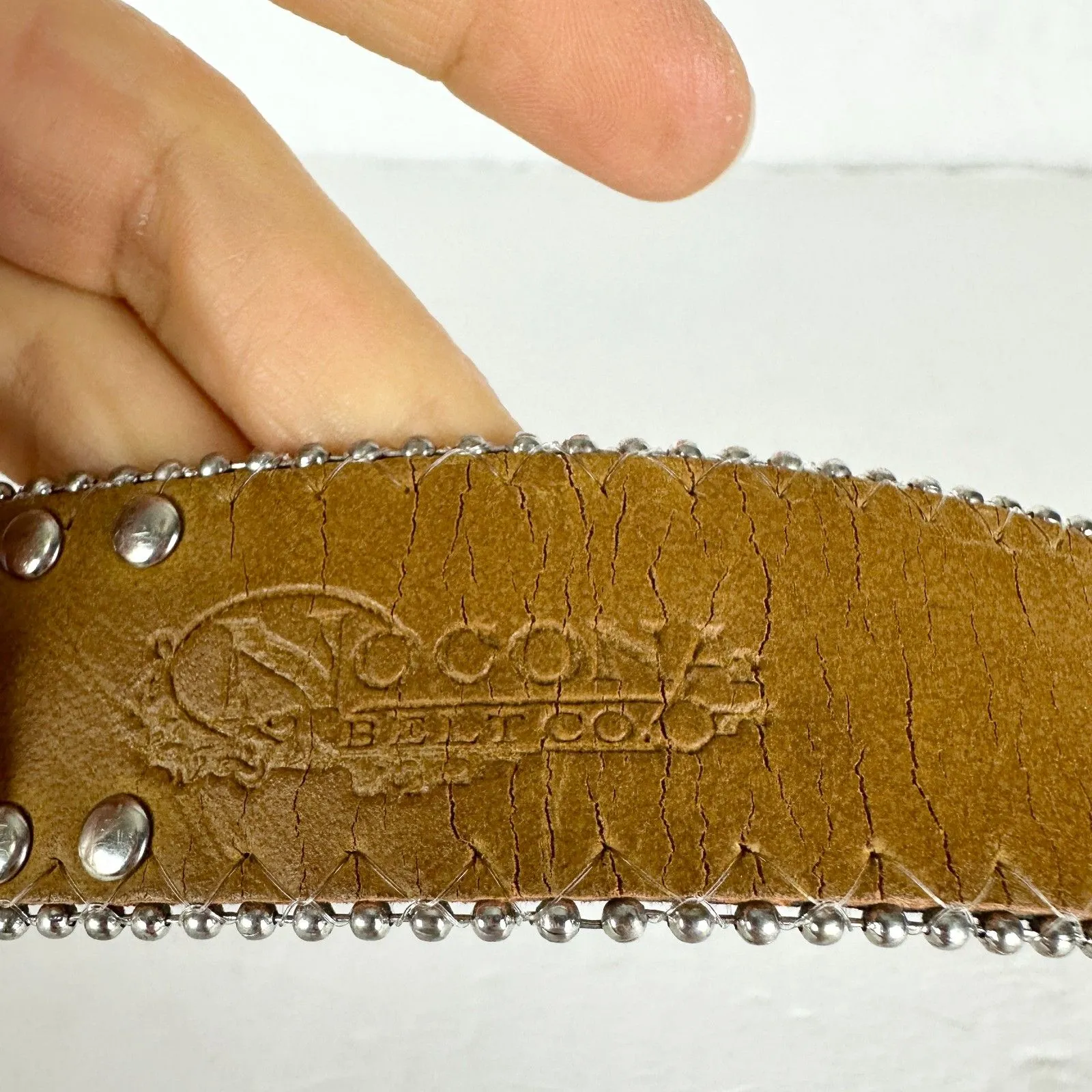 Nocona Belt Co Womens Leather Western Rhinestone Belt Size 28 Bling Studded 1.25 - Image 7