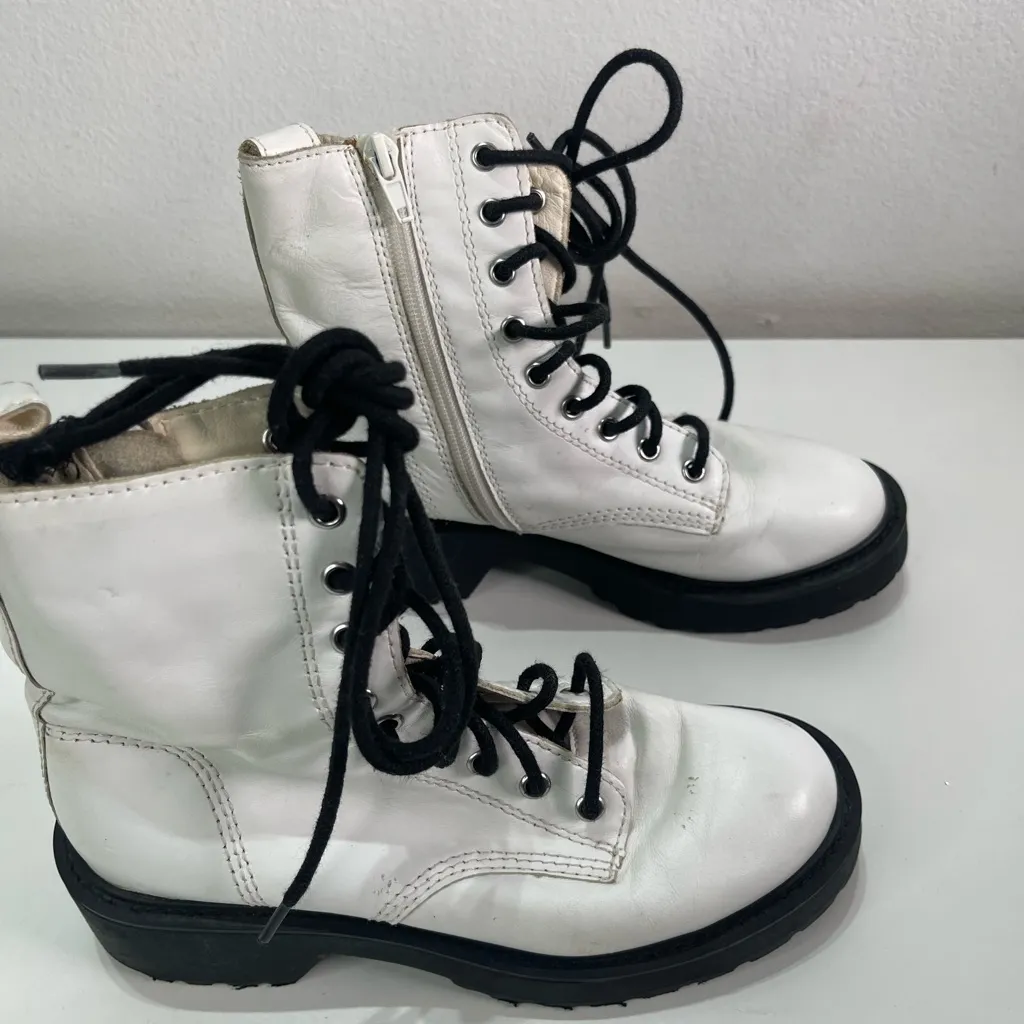 Steve Madden Combat Boots Women 5.5M Tornado White Round Toe Lace Up/Zip Moto - Image 3