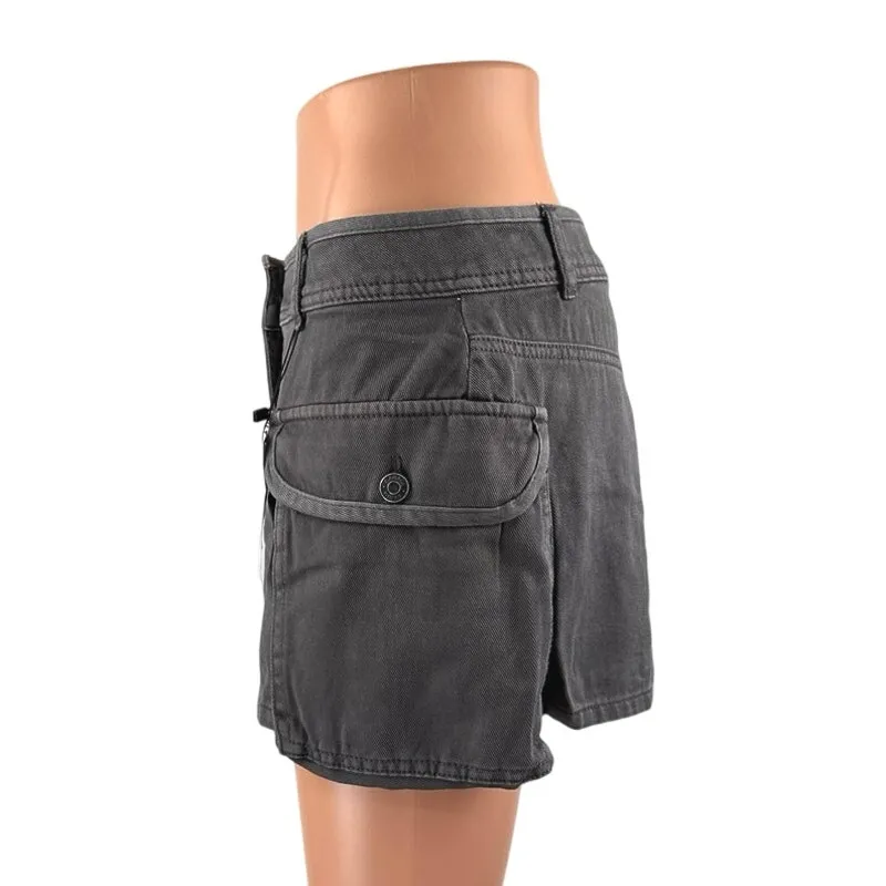NEW Garage Women's Gray Mid Waist Utility Cargo Denim Jean Skirt Skort Size S - Image 3