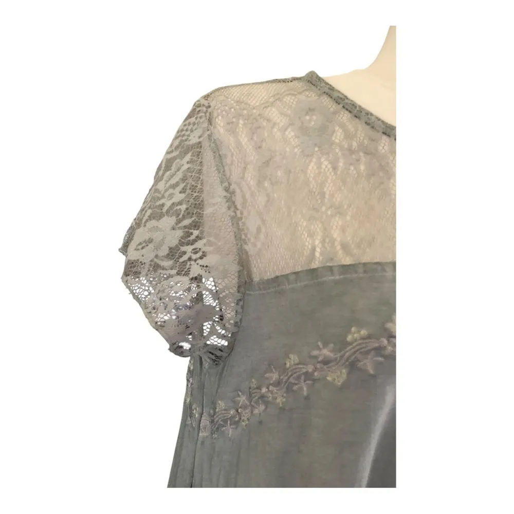 POL Olive Green Crochet Lace Sleeves Neckline Shoulders Tee Boho Chic Small NWOT - Image 8