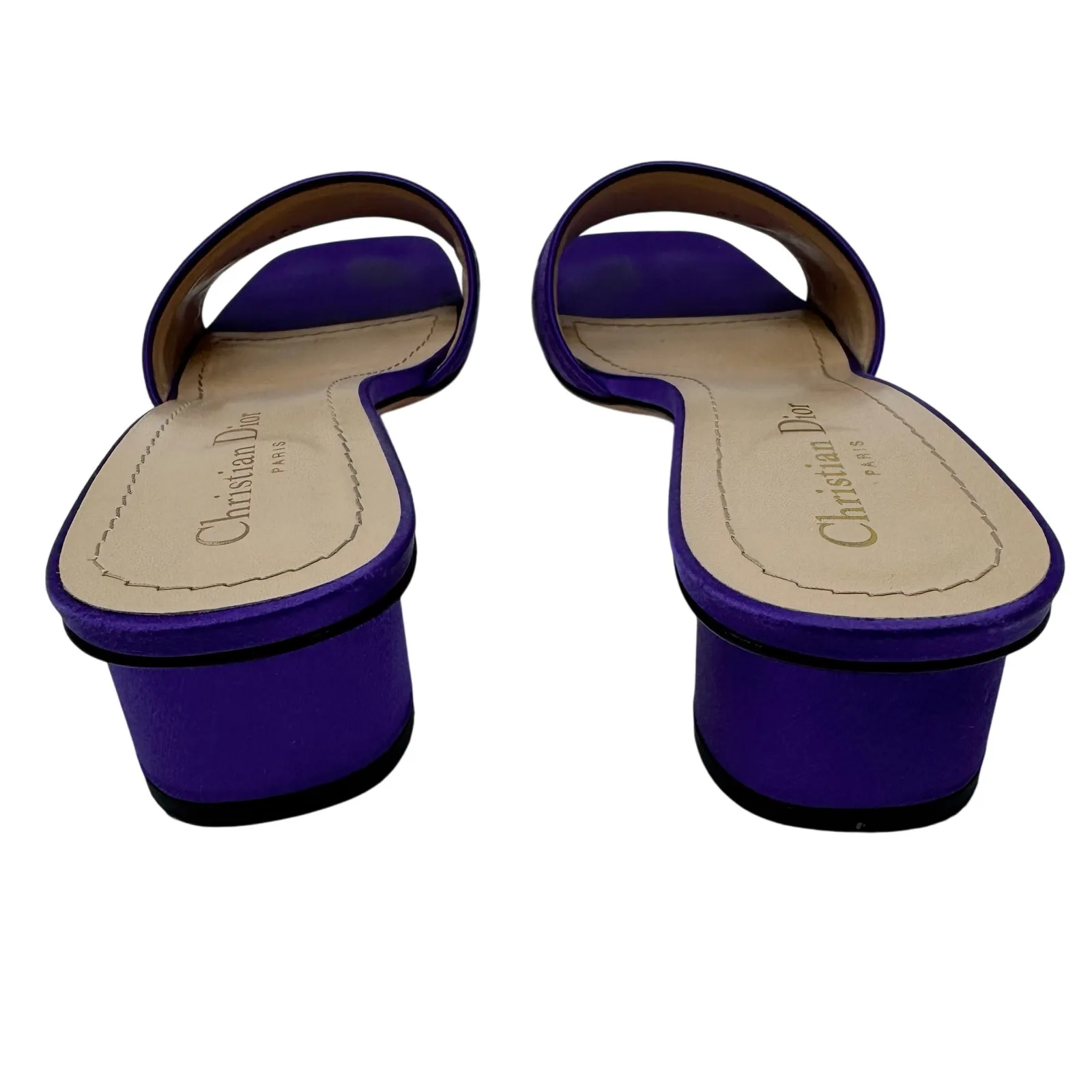 Christian Dior Purple Satin Dway Slides Sandals Sz 39.5 Embroidered Logo Mules - Image 7