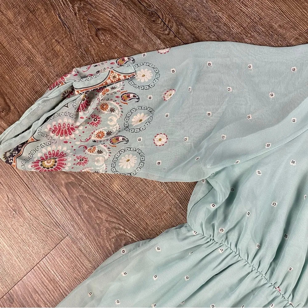 Pinkblush Dress Maternity 3XL Blue Pink Scope Neck Lined 3/4 Sleeve Boho Paisley - Image 4