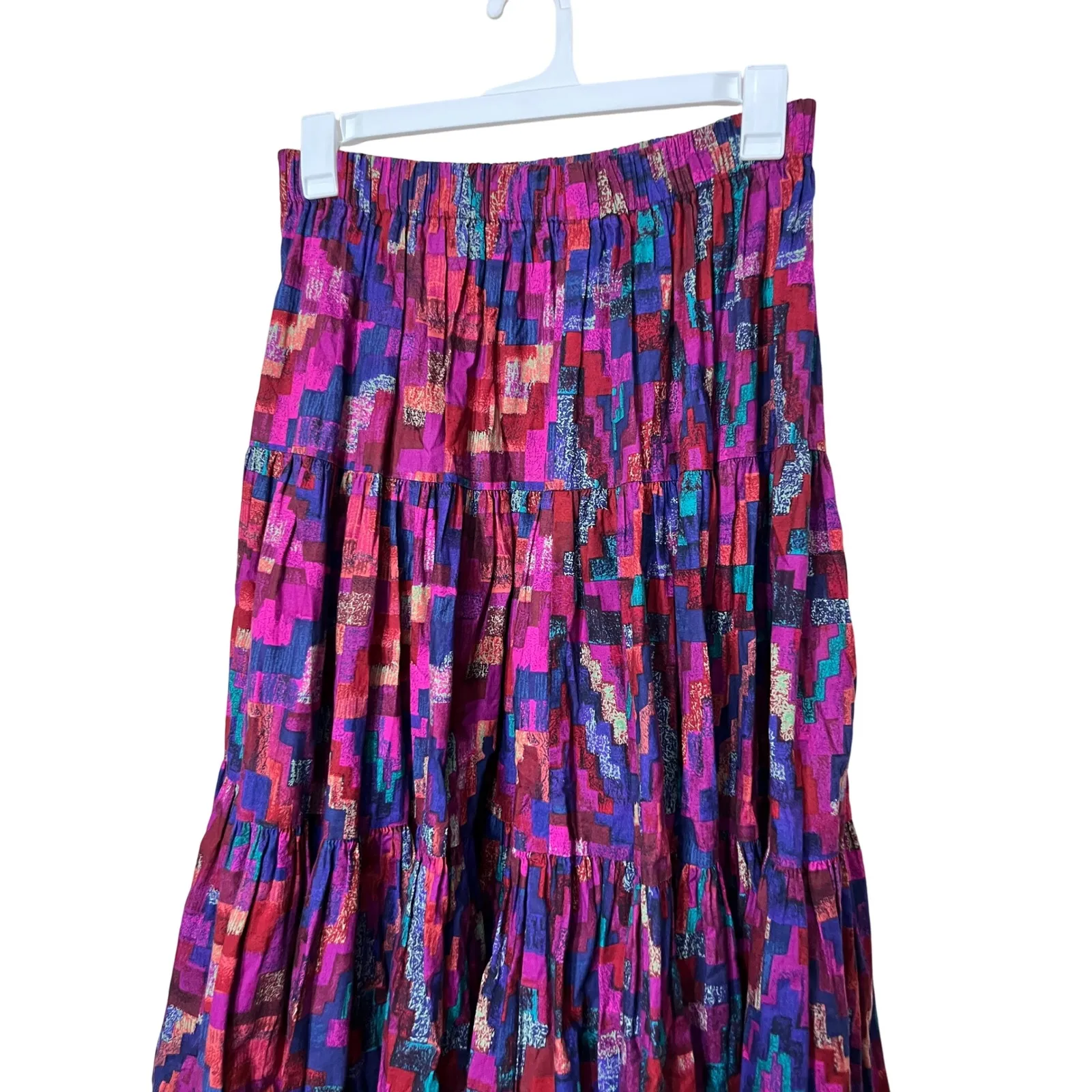 Sedona Stitchery One Size Colorful Abstract Tiered‎ Maxi Skirt Cotton Purple Size L - Image 2