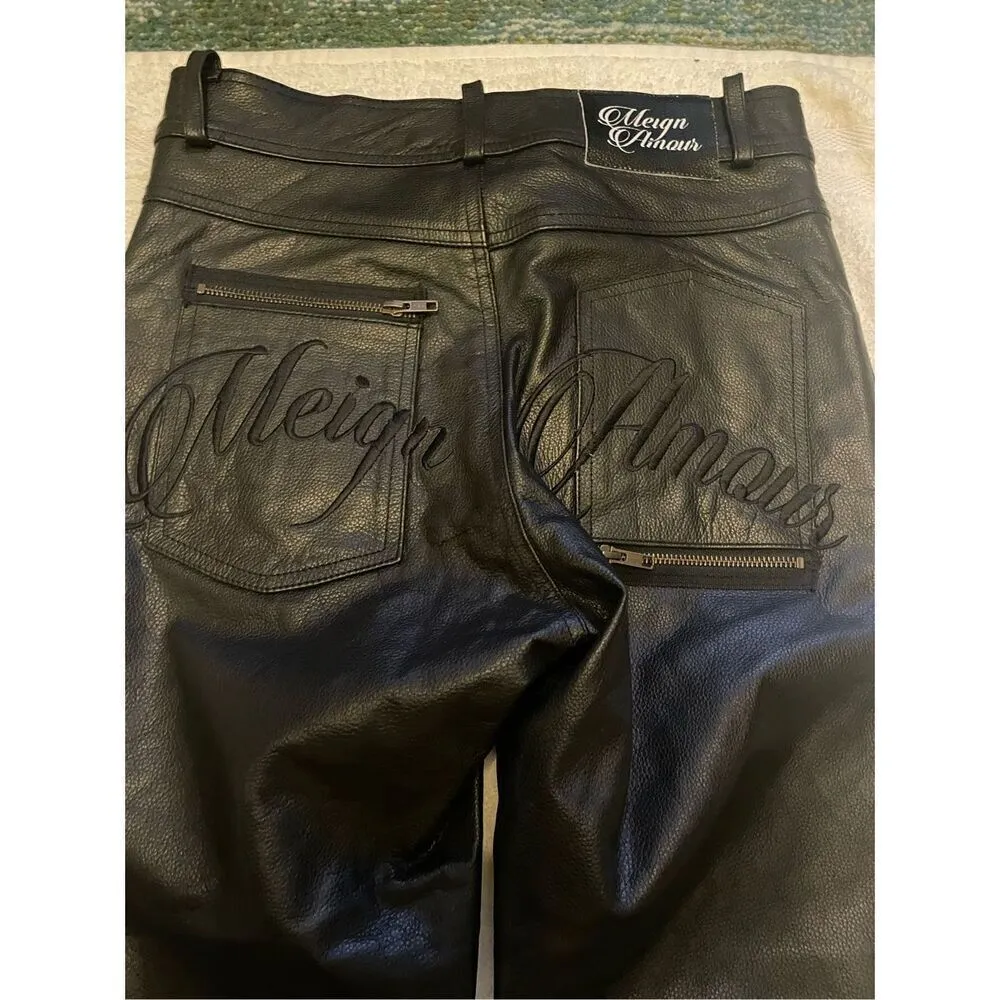 Meign Armour Women’s Heavy Moto Bike Leather Pants Black Size 32 Black - Image 10