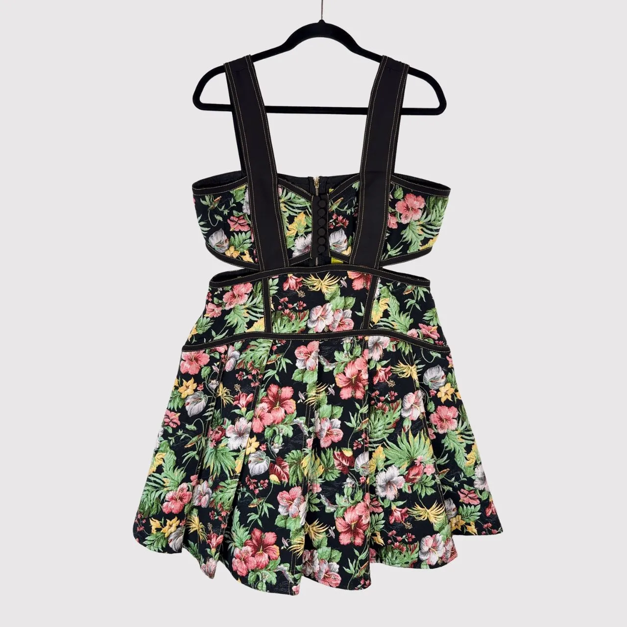 NWT Gianni Bini Dress Black Alexie Corset Mini Floral Cutout Fit Flare Large - Image 2