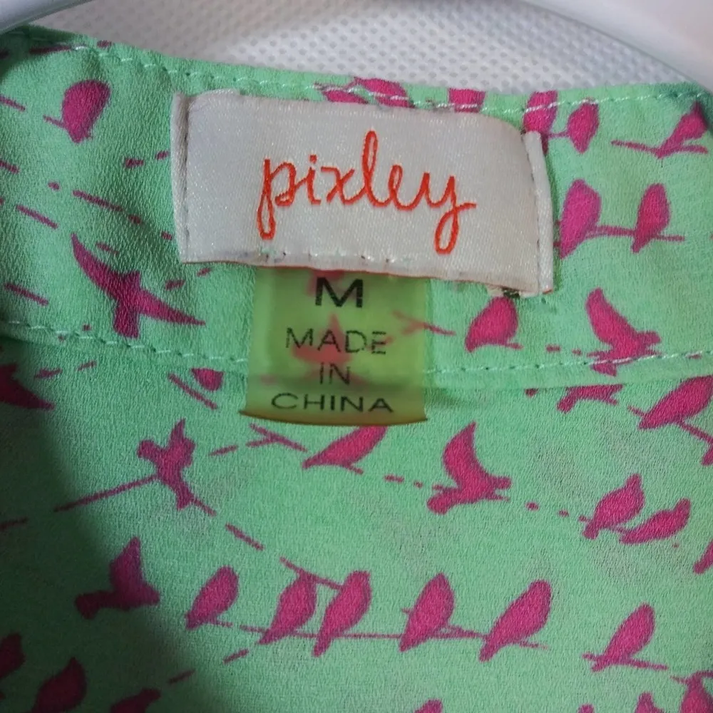 Pixley Mint Green Pink Birds Roll Tab Sleeve Blouse Top Size M Size M - Image 5