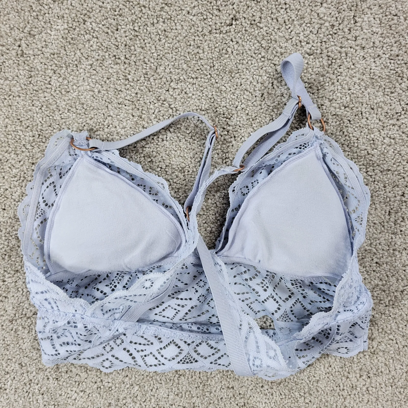 Aerie Lace Bralette‎ Womens S Blue Padded Adjustable Crossed Strap Lingerie Top - Image 12