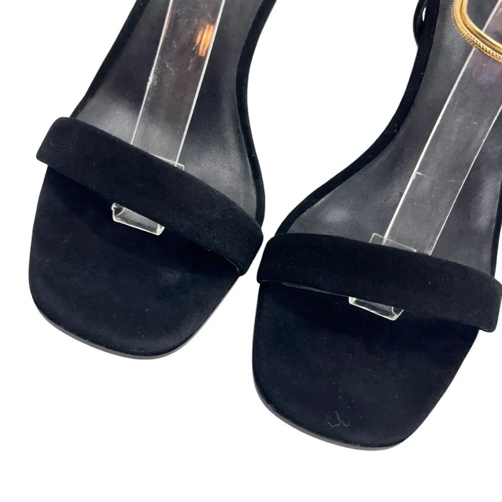 Diane von Furstenberg Frankie Black
Suede Gold Chain Accents Slingback Heels - Image 4