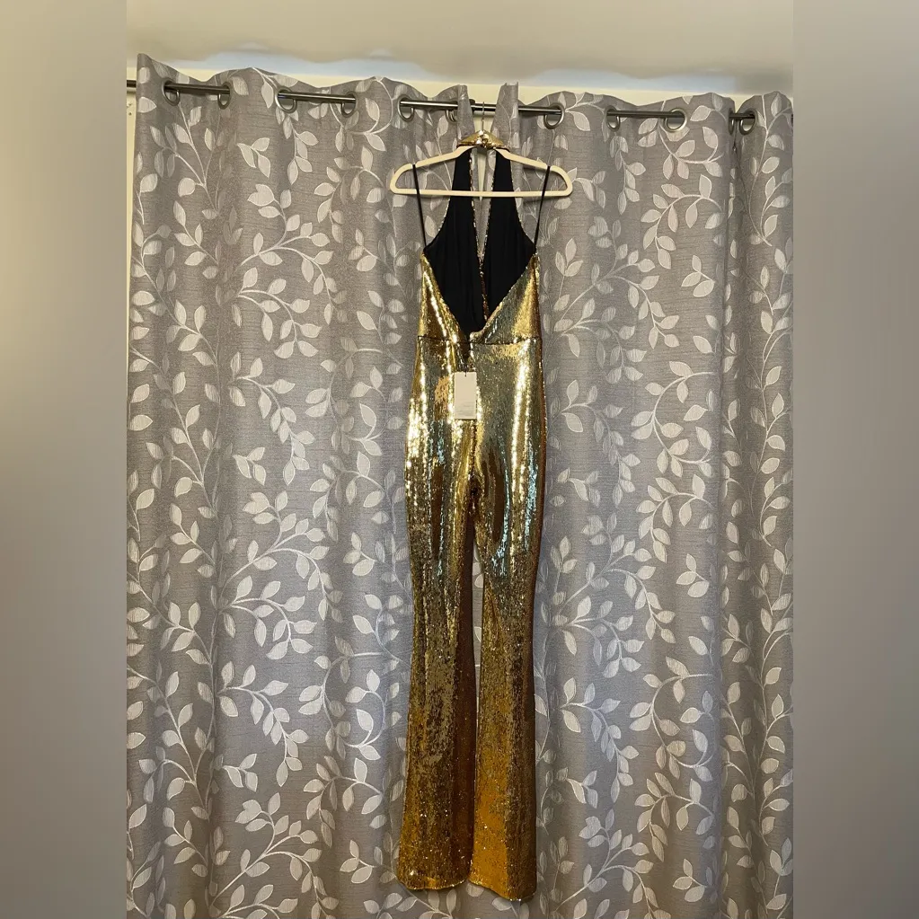Nadine Merabi Tianna Gold Jumpsuit Size 8 - Image 11
