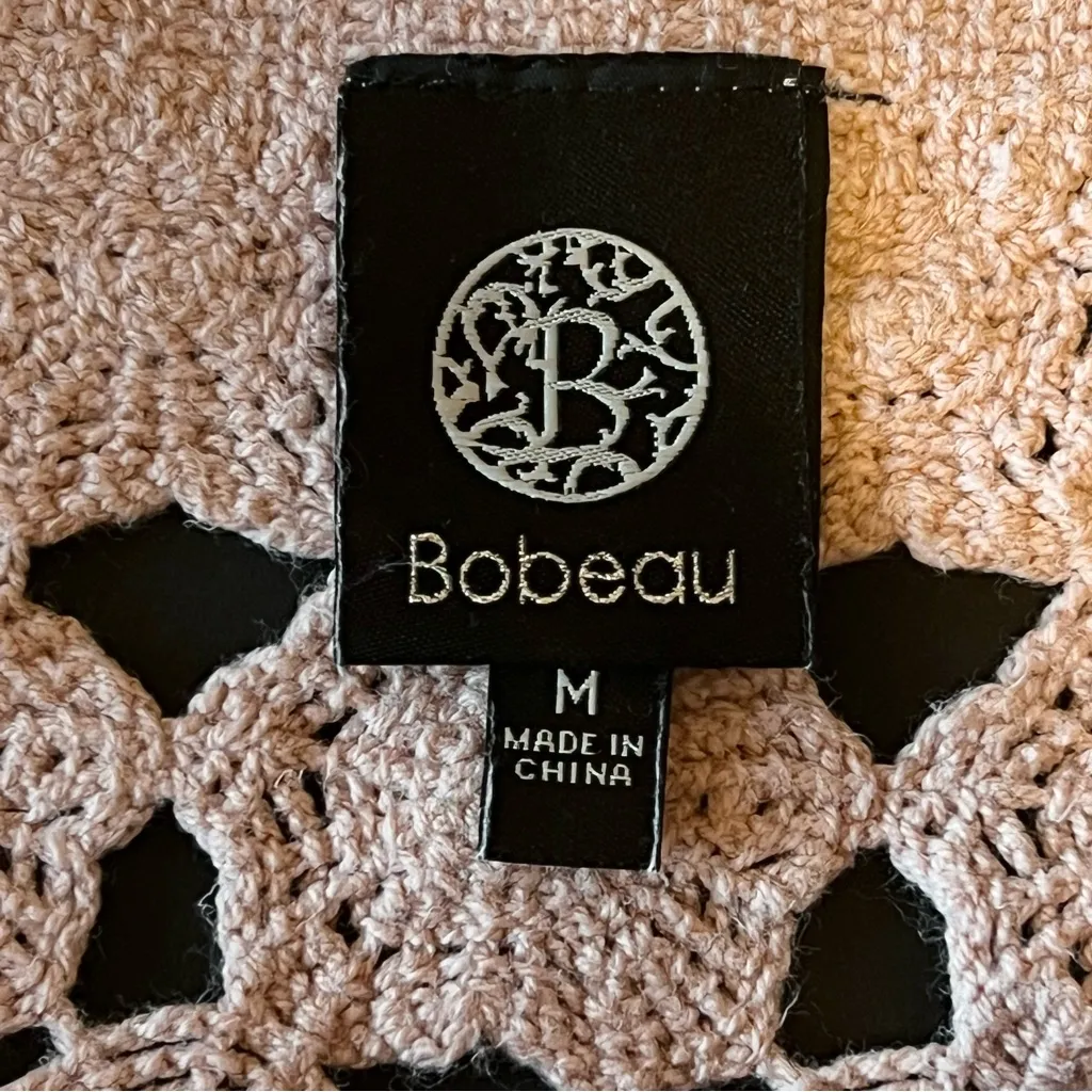 Bobeau blush pink top, crochet knit style oversized boxy cut pullover, size M - Image 10