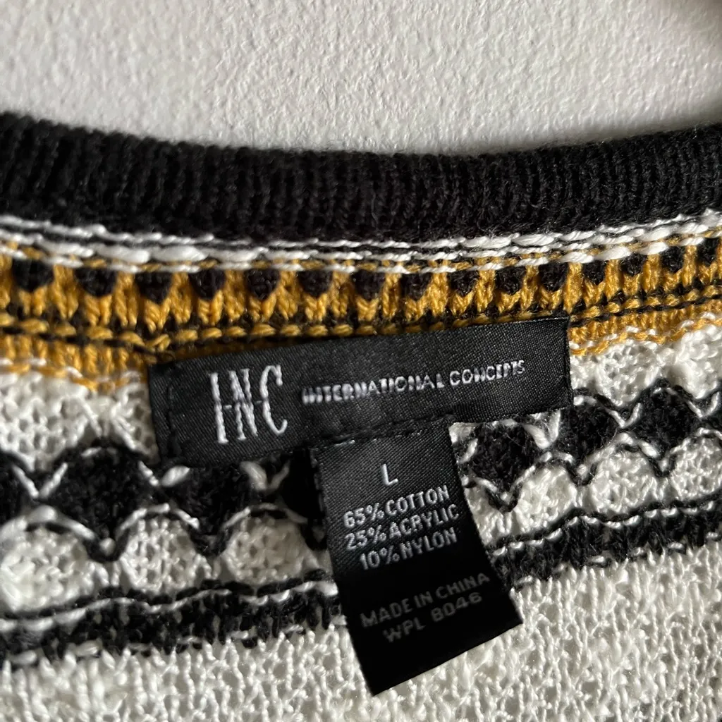 INC International Concepts Open Front Knit Cardigan Sweater Black Gold Tribal Size L - Image 3