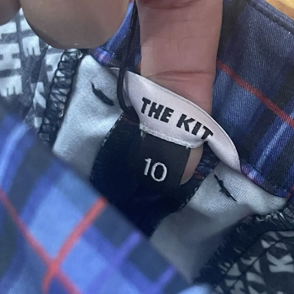 THE KIT Tracee Pant Size 10 Blue Iris Plaid NEW Stretch Organic Cotton Twill - Image 11