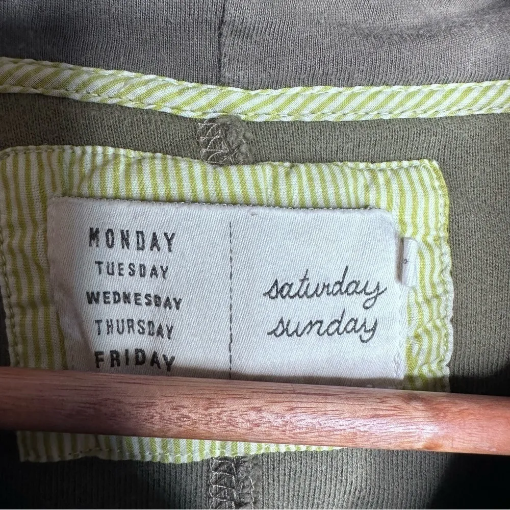 Anthro Saturday Sunday Green Textured Asymmetrical Zip Up Hooded Sweatshirt S - Image 5