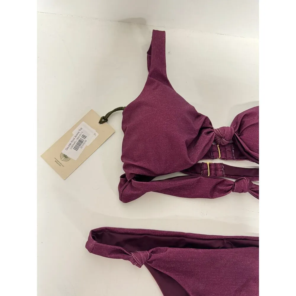 NWT The Garzetta Arena Double Knot Top & Bow Bottom Bikini Set Burgundy Women L - Image 3