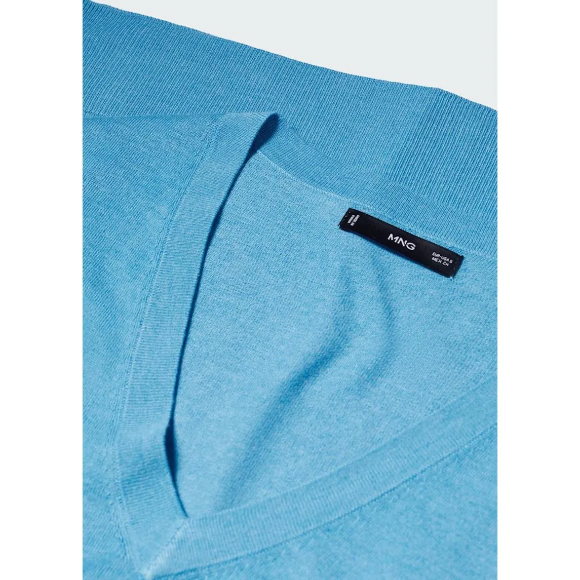 Mango V-Neck Pullover with Slits Lombia Jersey Blue NWT Size XS - Image 3