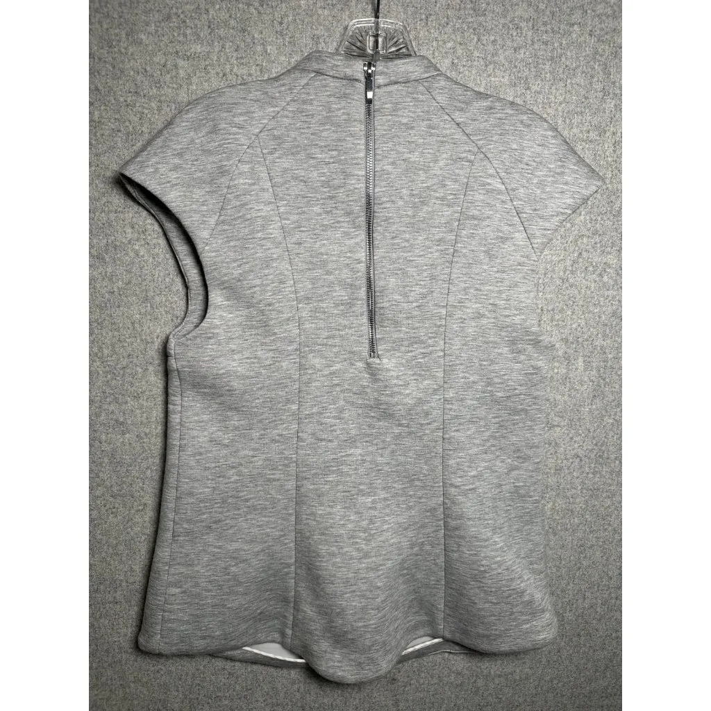 Zara Medium Womens Top Sweatshirt Heather Gray Cap Sleeve Zip Pockets Zip Back - Image 9