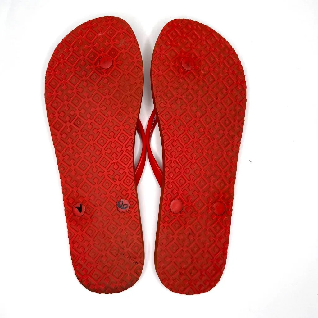 Tory Burch Rubber Flip Flop Thongs in Red Floral Size 11 - Image 2