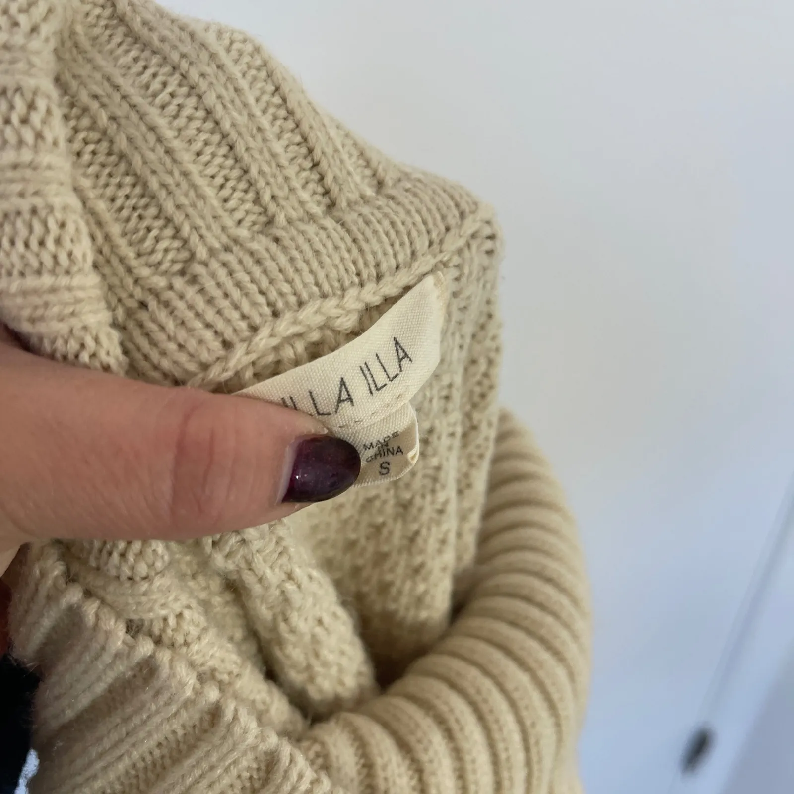 ILLA‎ ILLA Women's Beige Turtleneck Poncho Sweater Knit Small - Image 3