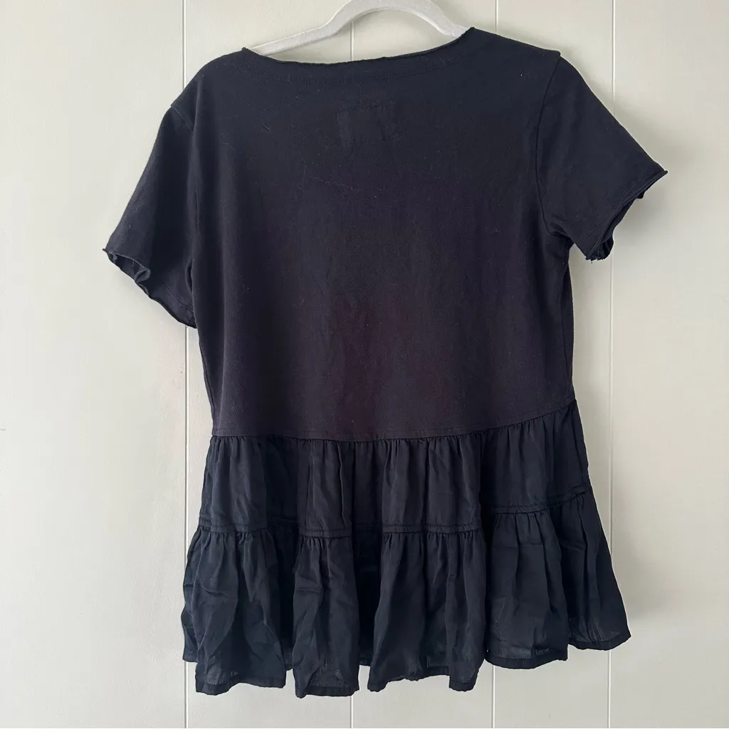 Anthropologie Maeve Black V-neck Louisa Tiered Peasant Babydoll Tee Shirt Top XS - Image 5