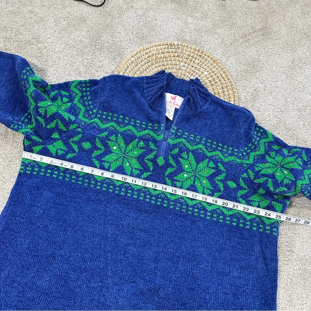Quacker Factory 1/4 Zip Pullover Sweater Sequins Snowflake Winter Blue Green XL - Image 7