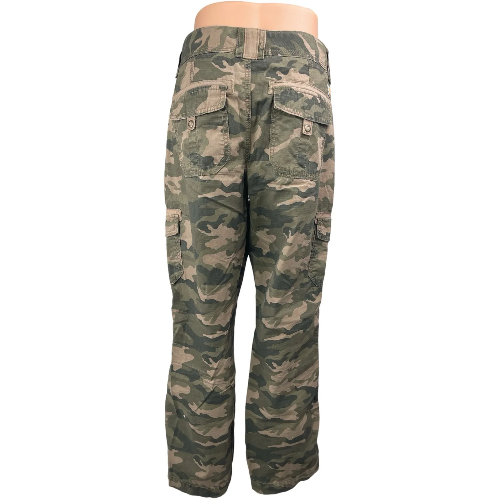 Carhartt Women's Green Camo Camouflage Mid Rise Straight Cargo Trousers Pants 10 - Image 2