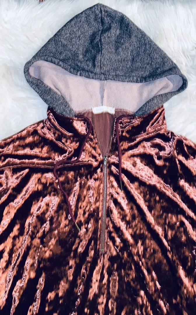 crushed velvet zip/pullover hoodie - Image 4