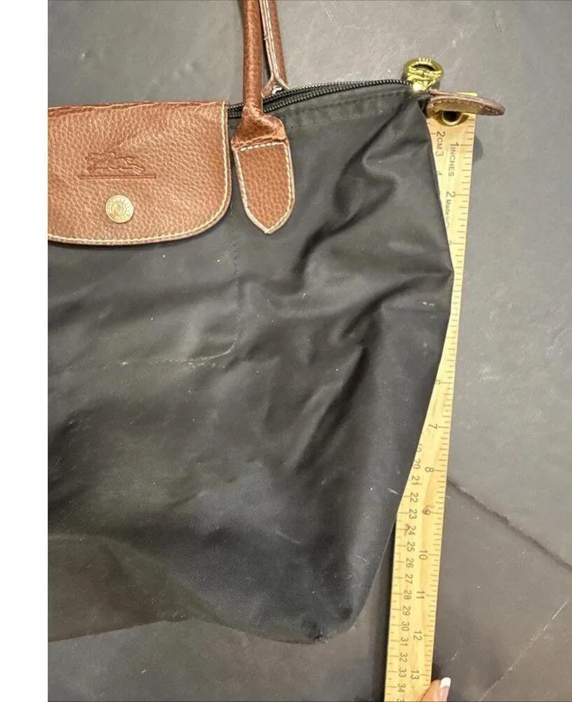 Longchamp Les Pliags Small Black Top Handle Nylon Packable Tote Bag Purse READ - Image 11