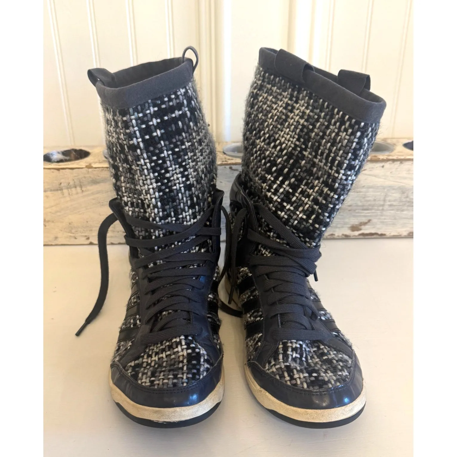 Adidas Boxing Boots Womens Size 8 Blue Tweed Grunge Funky Punk - Image 3