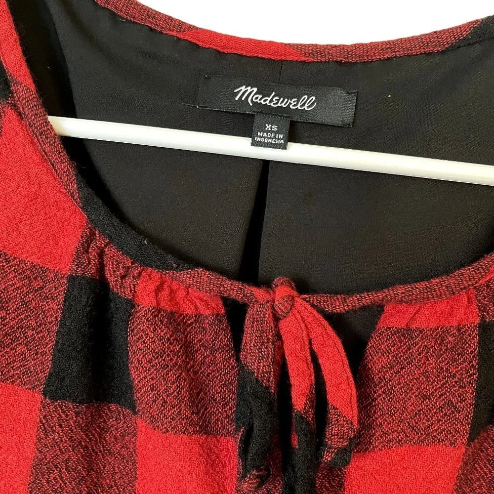 Madewell black and red checkered 3/4 sleeve dress casual winter christmas tie - Image 3
