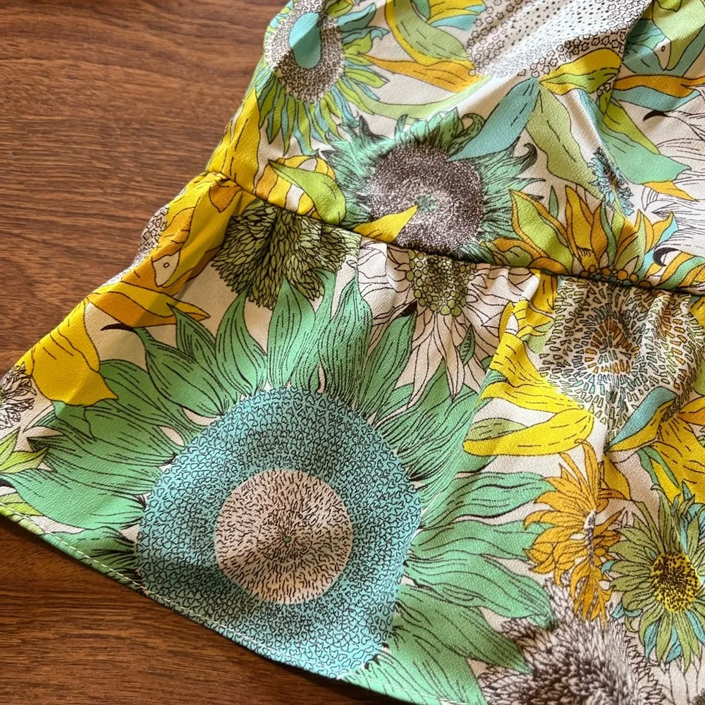 Liberty of London for Target Yellow Green Sunflower Floral Boho Top Blouse XS - Image 3