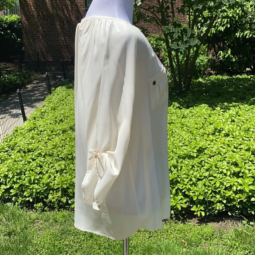 Yumi Kim Cream Silk Collarless V-Neck Blouse - Image 6