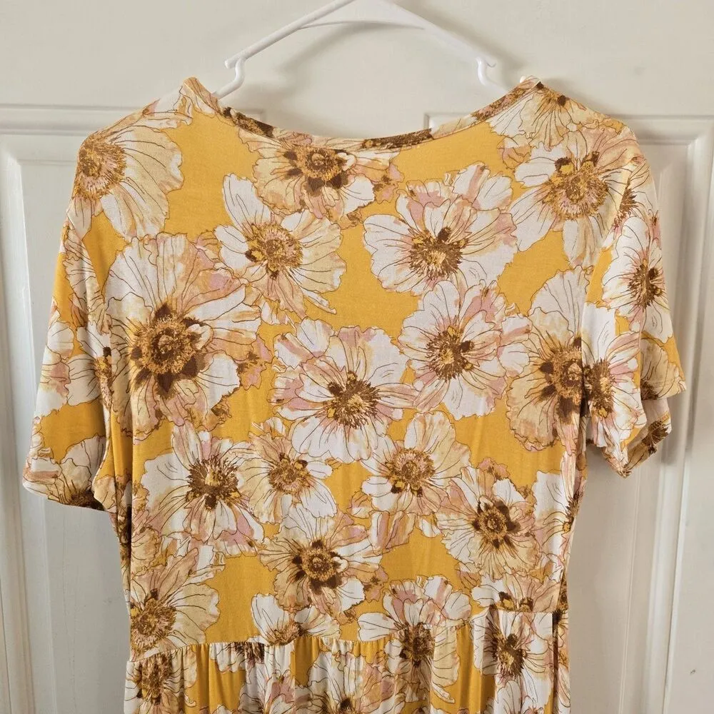 NWT Maurices Dress Yellow Floral Womens Medium Spring Midi Dress Buttery Soft - Image 5