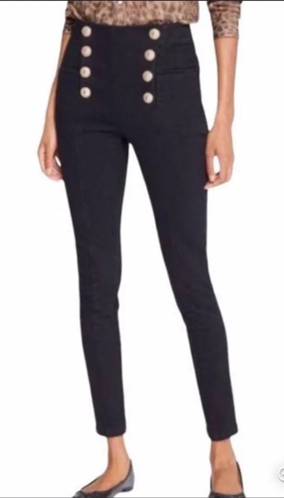 J McLaughlin Hastings High Rise Black SailorJeans with Gold Buttons Size 4 - Image 1