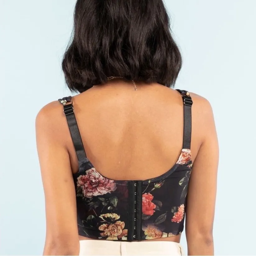 West of Melrose Floral Mesh Stretch Corset Bustier Crop XS Tillys Goth Romantic Black - Image 5