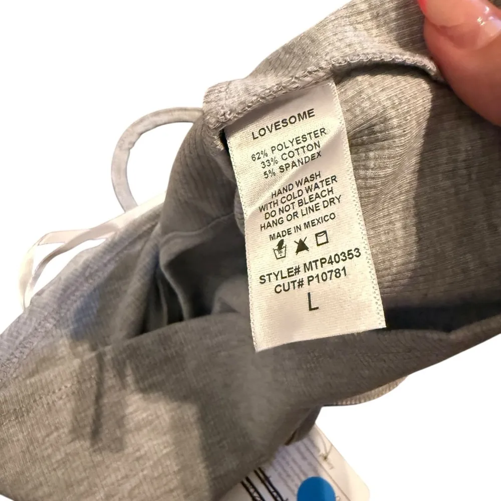 Lovesome Size L Twist Front Micro Crop Top Light Gray Ribbed Stretch Neutral NWT Size L - Image 6