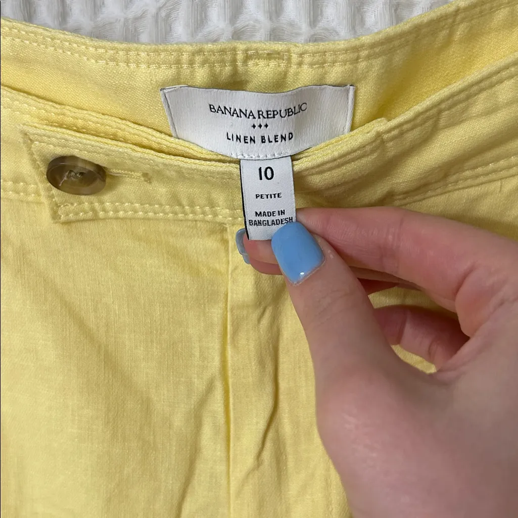 Butter Yellow Linen Cotton Blend Trouser Pant Banana Republic Size 10P - Image 4